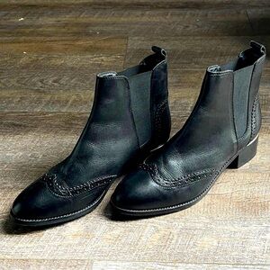 River Island Womens Leather Chelsea Boots Brogue Black Sz 9.5 US,Sz 41 Euro UK 8